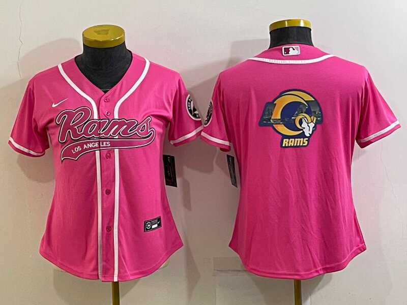 Women%27s Los Angeles Rams Pink Team Big Logo With Patch Cool Base Stitched Baseball Jersey